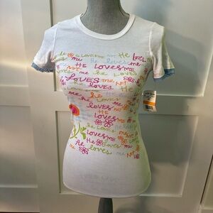 Crafty couture White Graphic Women's Top, elastic , S , new